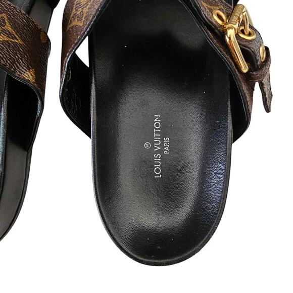 Louis Vuitton Bom Dia Slide Flat Sandal Size 37 US 7 LV Monogram Canvas Brown - Picture 10 of 15
